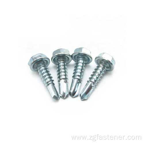 Blue white zinc flange head drilling screw